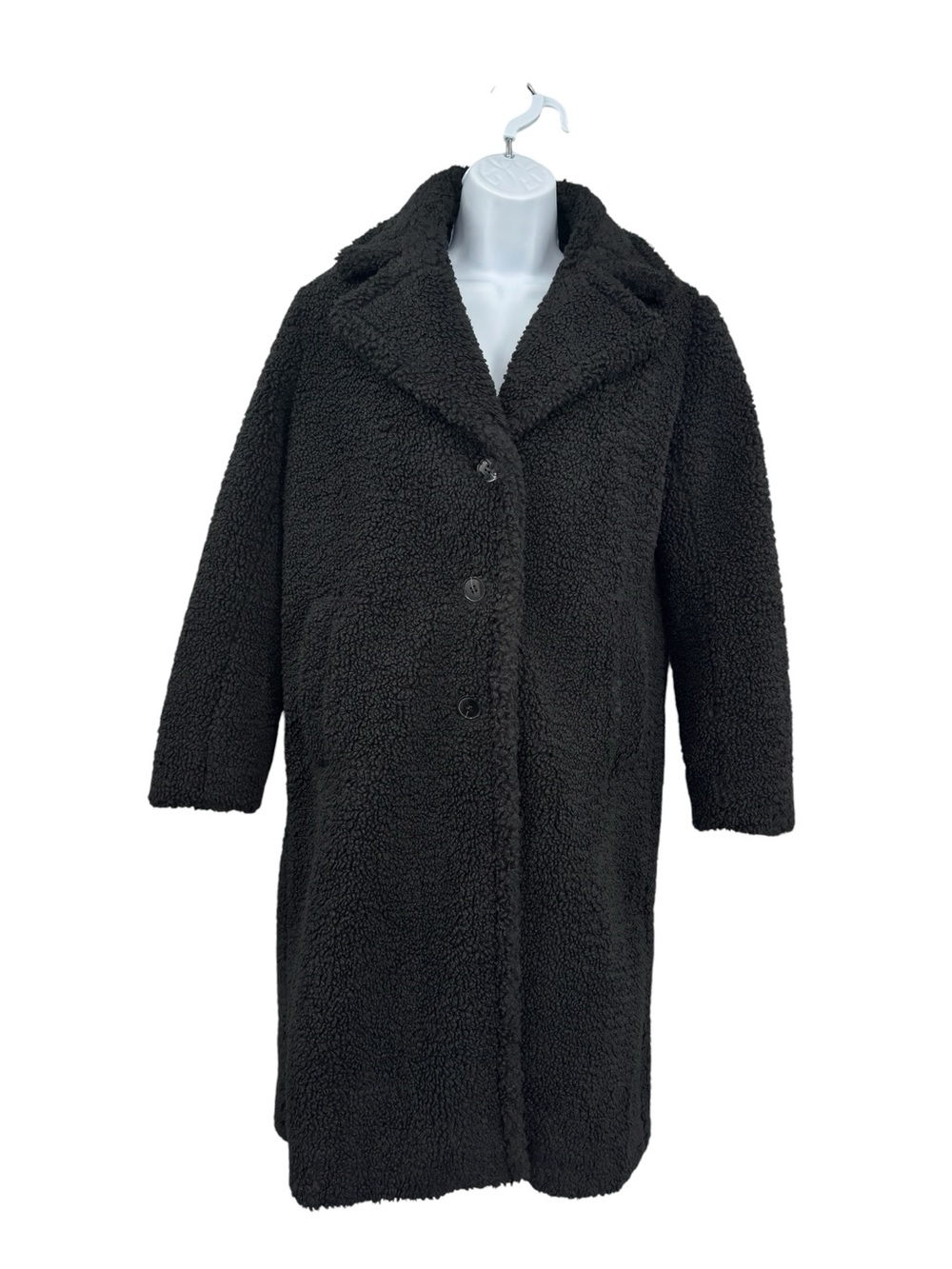 LOFT Black Teddy Sherpa Button-Front Lined Relaxed Fit Coat Size XXSP